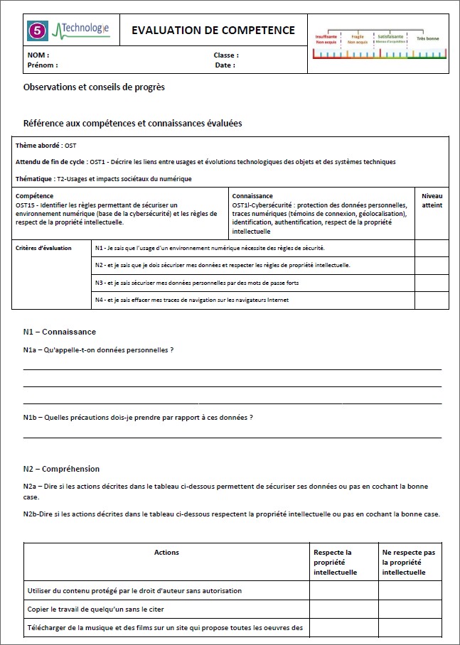 Exemples D Valuations De Comp Tences Technologie Coll Ge