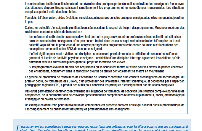 La Necessite D Accompagner La Conception Et Les Mises En Oeuvre D Un Enseignement Par Competences Hyper Enseigner L Eps N 261 Octobre 13 Education Physique Et Sportive