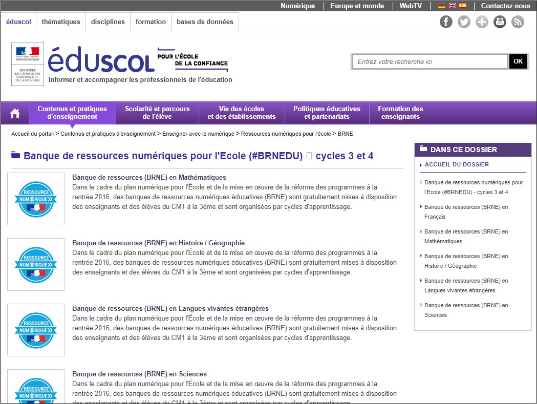 Banque de ressources numériques : BRNE – Technologie Collège