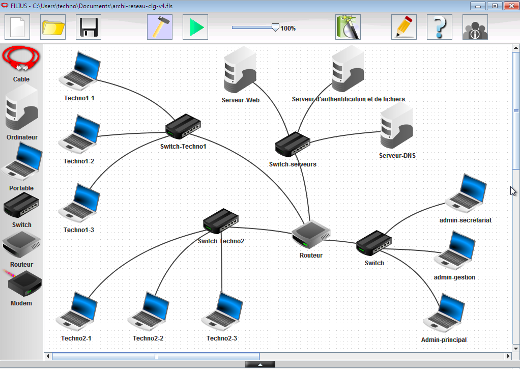 Technologie au collège Croix Maître Renault Filius Un logiciel de simulation de réseau simple