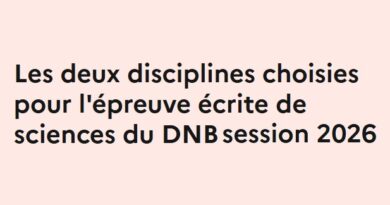 Les deux disciplines choisies pour l’épreuve écrite de sciences du DNB session 2026