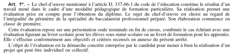 Evaluation Du Chef D'oeuvre En Bac Pro